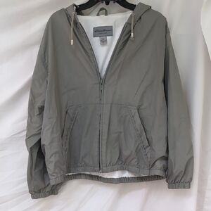 Eddie Bauer Gray/Green Zip-Up Hooded Jacket 100% Cotton Interior Soft Durable